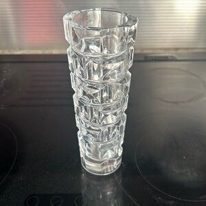 Vintage clear vase mid century modern with geometric cubist design